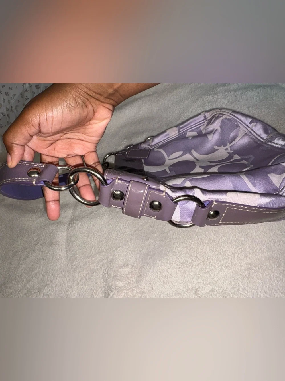 Vintage Coach Lavender Satin Signature Shoulder Bag